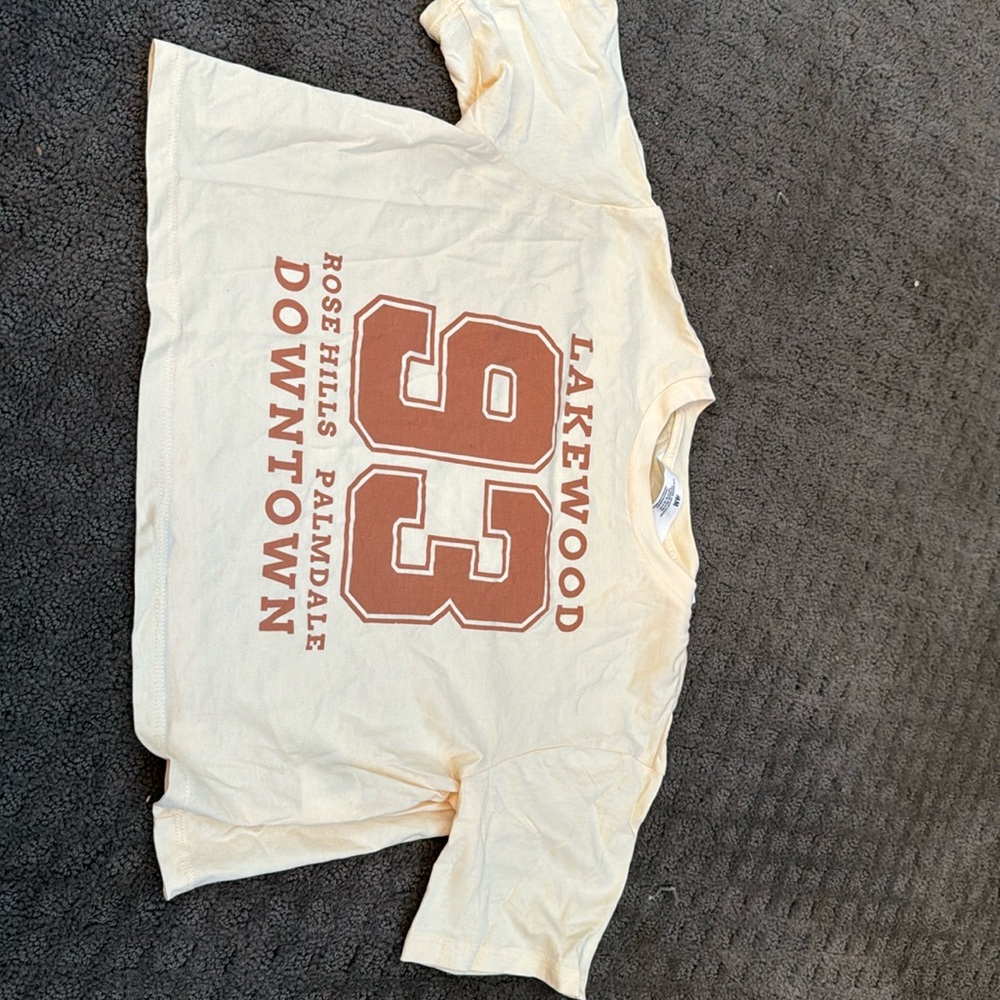 shirt, brand H&M, color burnt orange and light yellow